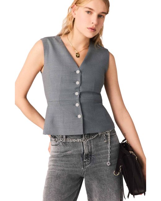 Maje Gray Jewel-Button Tailored Jacket