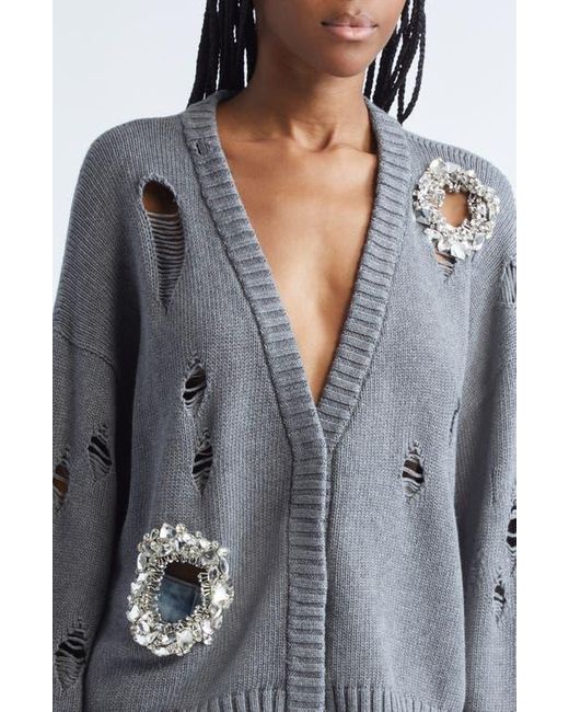 Area Gray Distressed Crystal Cotton & Cashmere Cardigan