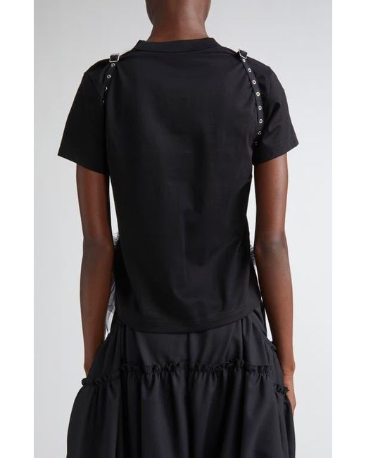 Noir Kei Ninomiya Black Harness Strap Cotton Ponte & Tulle Top
