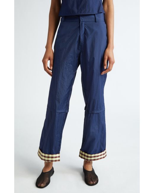 Coming of Age Blue Gingham Print Cuff Pants