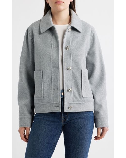 Cece Gray Jewel Button Flannel Jacket