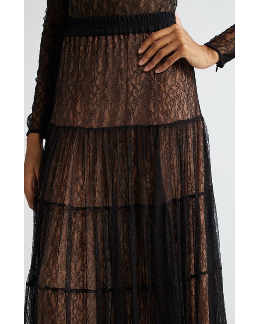 Michael Kors Black Chantilly Lace Tiered Skirt