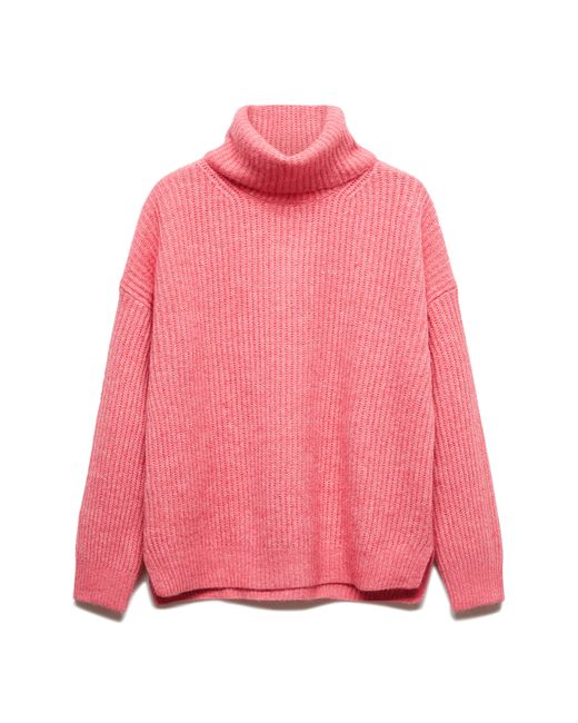 Mango Pink Side Slit Turtleneck Sweater