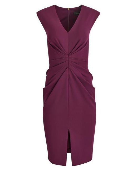 Donna Karan Red Center Ruched Crepe Sheath Dress