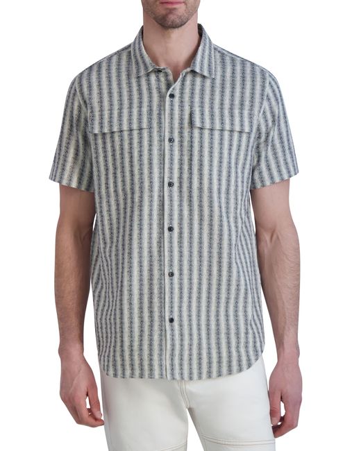 Karl Lagerfeld Multicolor Slim Fit Stripe Short Sleeve Cotton Button-up Shirt for men