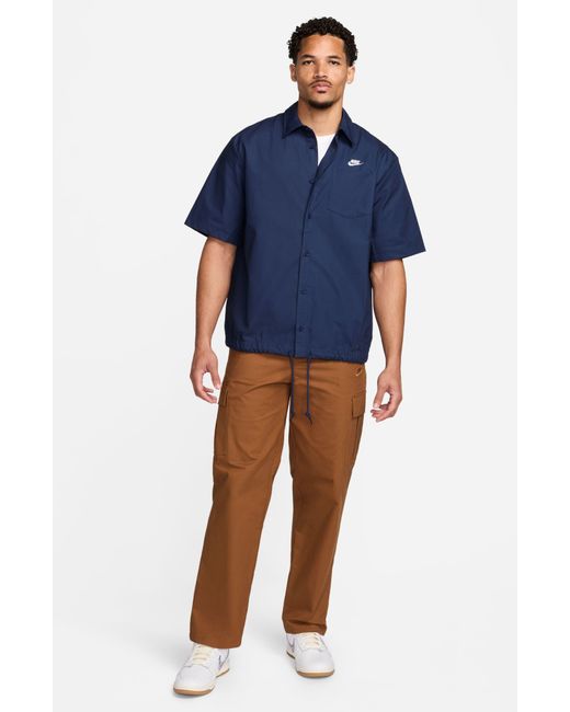 Nike Blue Club Venice Short Sleeve Drawstring Hem Cotton Button-up Shirt for men