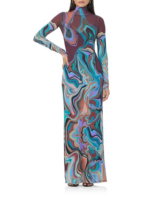 AFRM Blue Billie Turtleneck Long Sleeve Maxi Dress