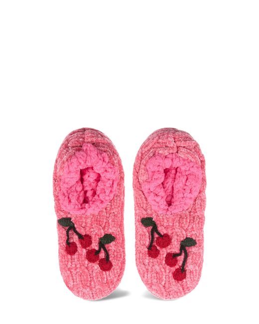 Memoi Pink Cherries Chenille Slipper Socks