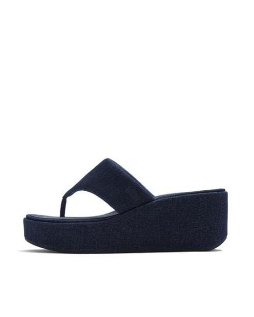 Fitflop Blue Platfforms Denim Wedge Toe-Post