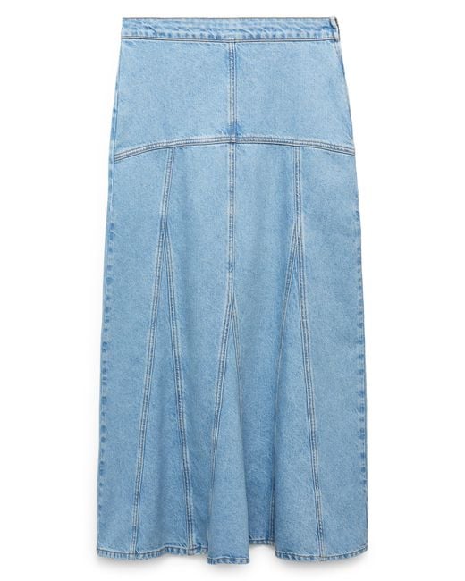 Mango Blue Pieced Denim Maxi Skirt