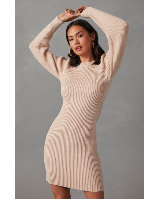 Vici Collection Sanori Long Sleeve Rib Sweater Dress in Natural Lyst