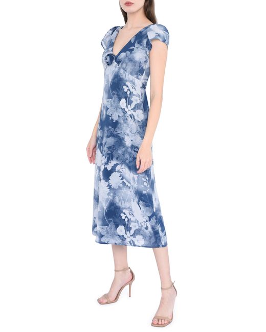 Wayf Blue Gracie Floral Empire Waist Midi Dress