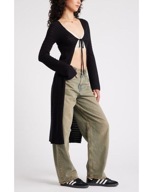 BP. Tie Front Long Cardigan in Black Lyst