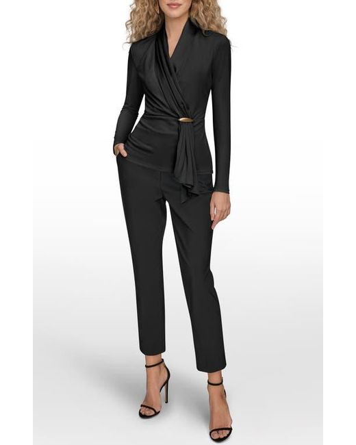 Donna Karan Black Wrap Front Long Sleeve Top