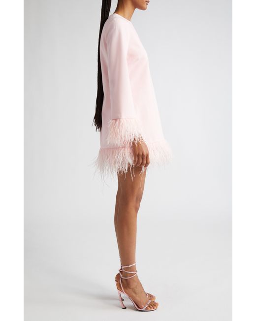 Likely Pink Marullo Feather Trim Long Sleeve Dress