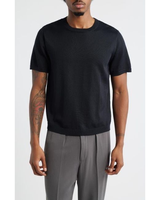 Open Edit Black Short Sleeve Crewneck Sweater for men