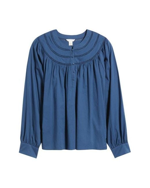 Caslon Blue Cotton Voile Popover Top