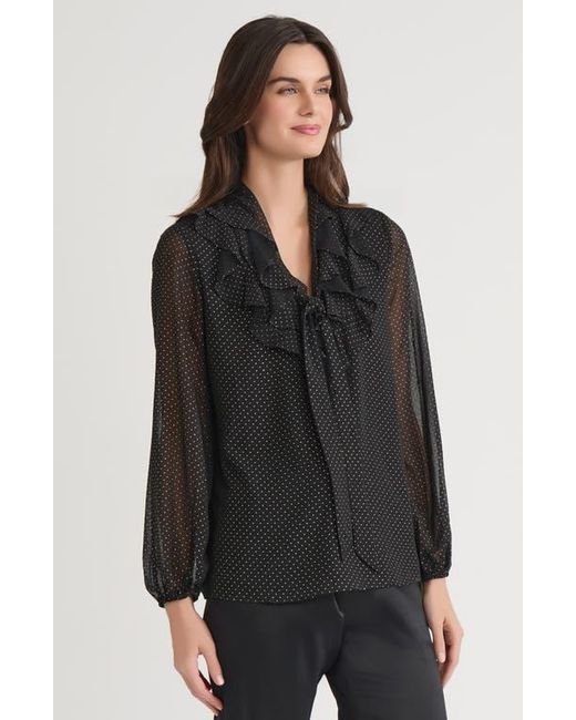 Kasper Black Ruffle Tie Front Top