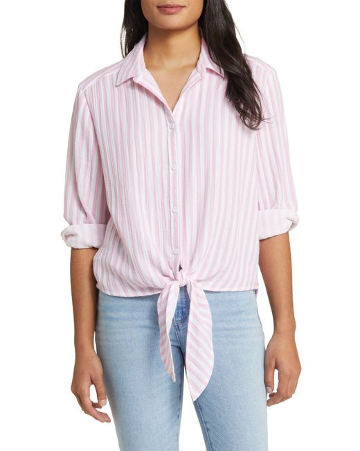 Beach Lunch Lounge Lani Stripe Tie Front Cotton Shirt in Red | Lyst