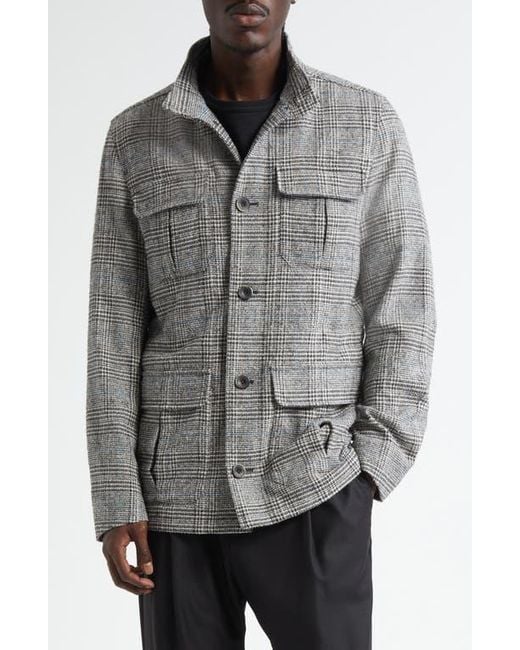 Herno Gray Glen Plaid Wool Blend Field Jacket for men
