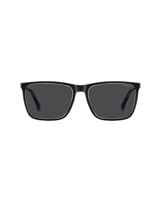 Polaroid Black 58Mm Polarized Rectangular Sunglasses for men