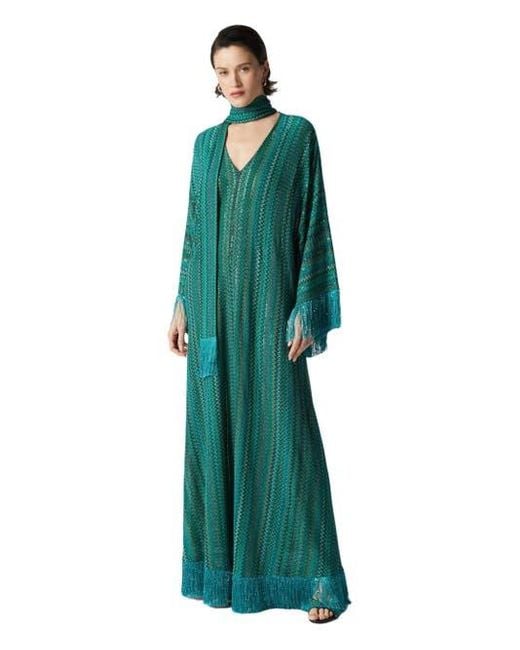 Missoni Women's Green Zigzag Kaftan With Sequins And V-Neck And