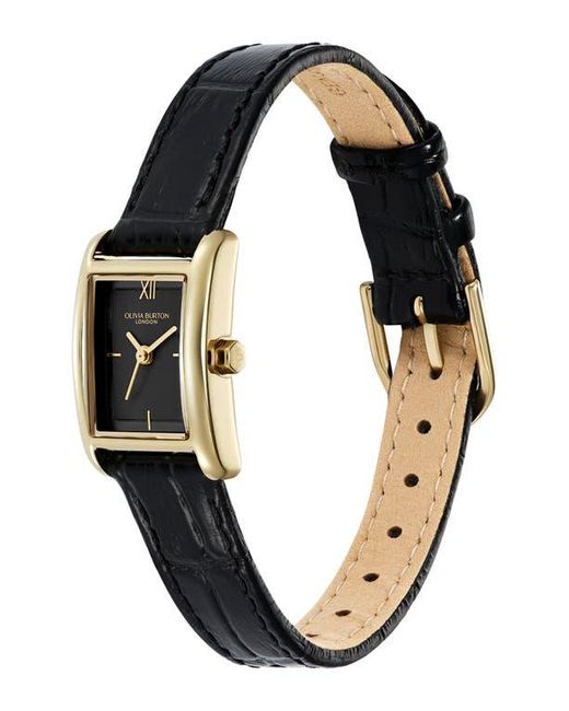 Olivia Burton Black Mini Grove Rectangular Croc Embossed Leather Strap Watch, 16Mm