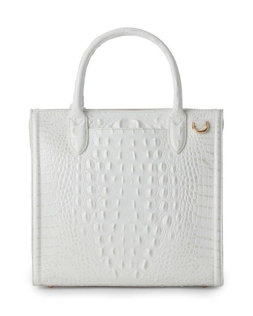 Brahmin White Small Caroline Croc Embossed Leather Satchel