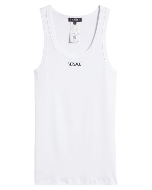 Versace White Embroidered Logo Rib Tank for men