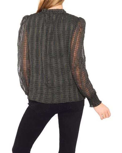 Cece Gray Mixed Print Split Neck Top
