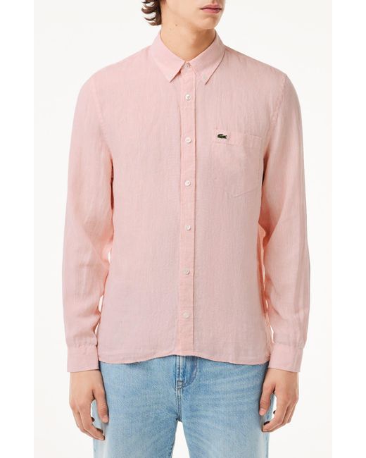Lacoste Blue Regular Fit Linen Button-down Shirt for men