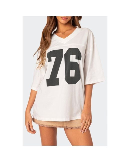 Edikted White 76 Oversize Graphic T-Shirt