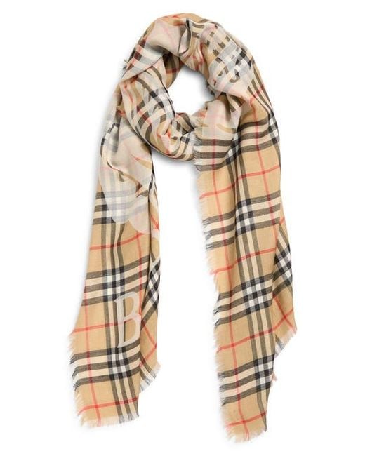 Burberry Women's Natural Wide Ekd Check Wool & Silk Fringe Scarf