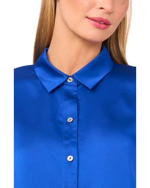 Halogen® Blue Charmeuse Button-Up Shirt