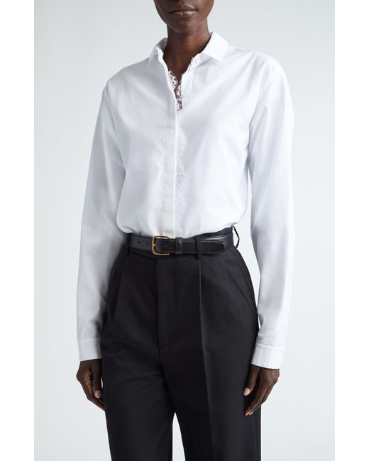 Giambattista Valli White Lace Placket Silk Button-up Shirt