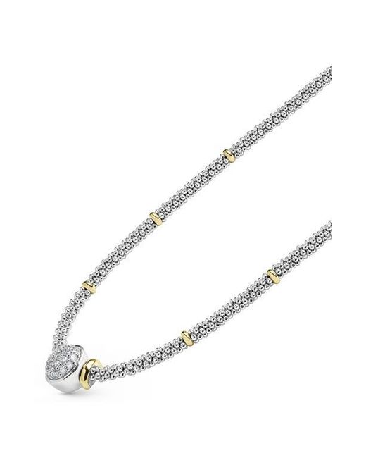 Lagos Metallic Signature Caviar Two-Tone Oval Caviar Diamond Necklace