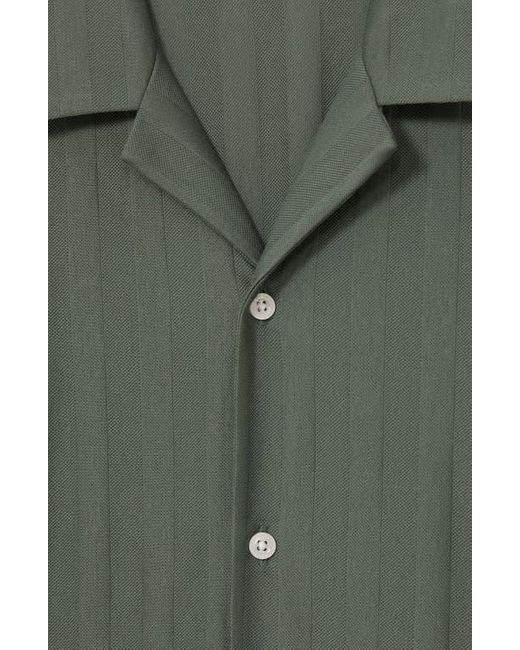 Reiss Green Sampson Texture Stripe Camp Shirt for men
