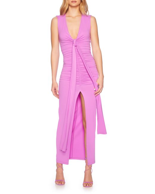 Susana Monaco Pink Tie Front Gathered Sleeveless Midi Dress