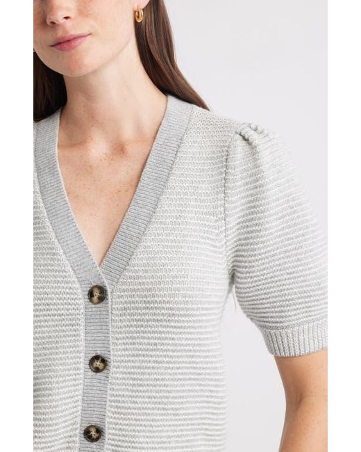 Caslon Gray Links Puff Sleeve Wool Blend Cardigan