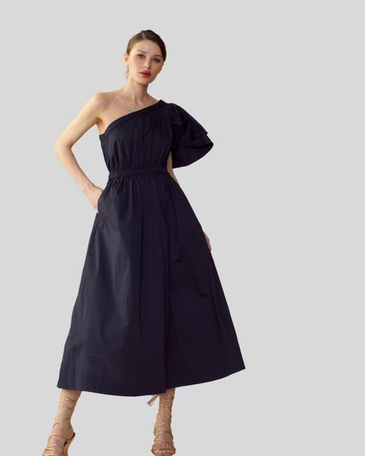 Cynthia Rowley Blue Cotton One Shoulder Midi Dress
