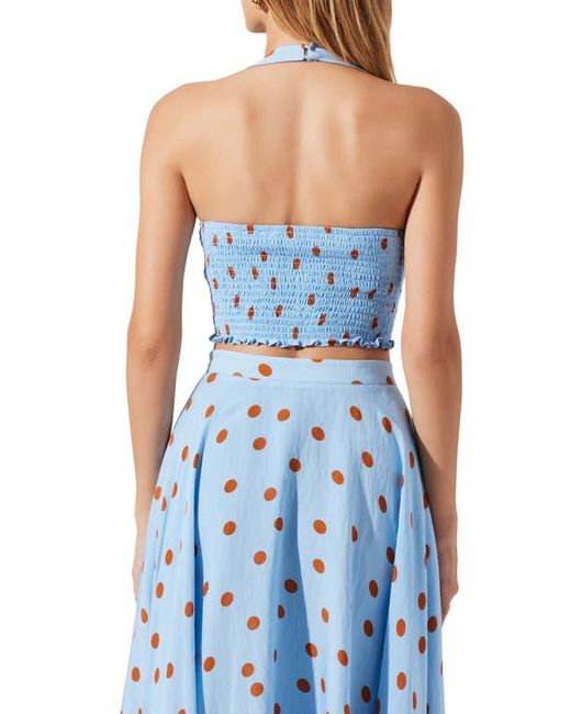 Astr Blue Janie Polka Dot Bustier Halter Top