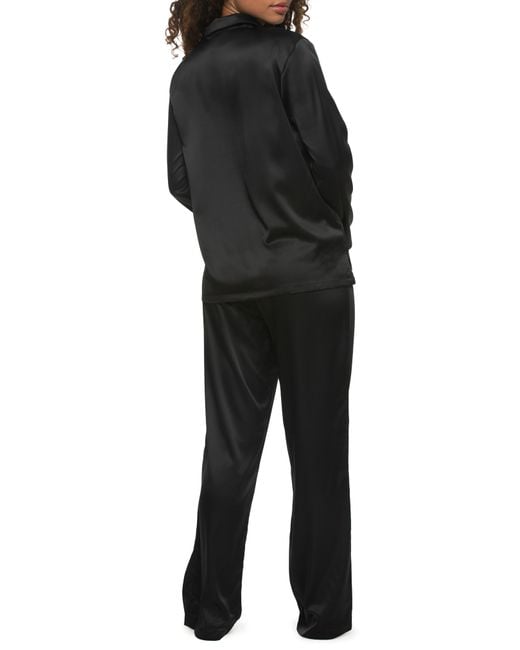 Felina Elysees Satin & Jersey Pajamas In Black