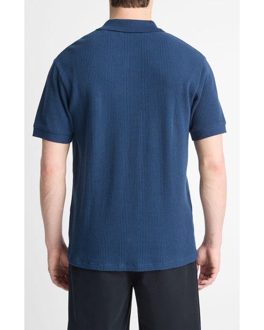 Vince Blue Textured Stretch Cotton Polo for men