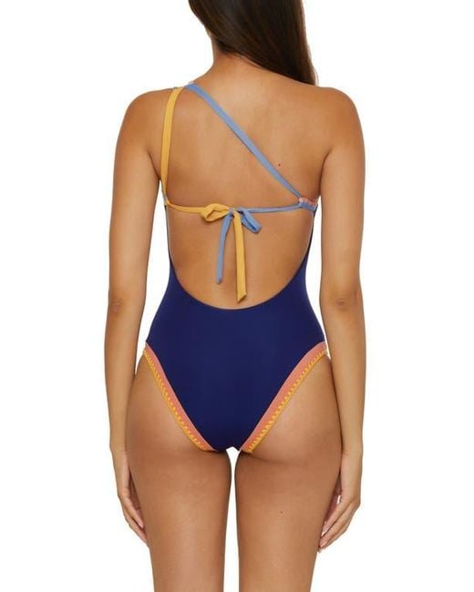 Lucky Brand Blue Avila Asymmetric One-Piece Swimsuit
