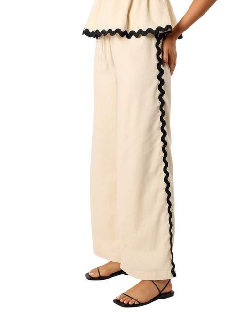 Petal & Pup Natural Mollymook Rickrack Trim Cotton Wide Leg Pants