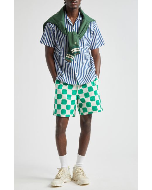 Drake's Green Camp Cloth Cotton Drawstring Shorts for men
