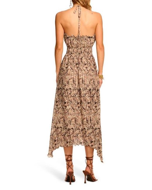 Ramy Brook Brown Gabriela Abstract Print Handkerchief Hem Halter Dress
