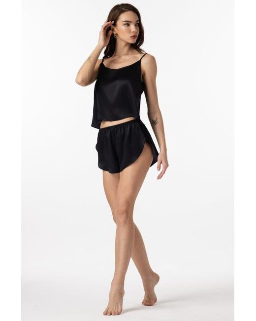 Siksilk Black Adjustable Spaghetti Strap Pure Silk Camisole Set