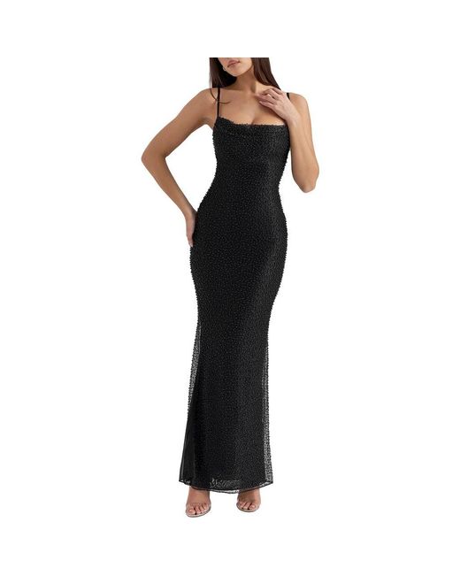 House Of Cb Women's Black Calla Beaded Mesh Overlay Gown - coffeafoods.com House Of Cb Women's Black Calla Beaded Mesh Overlay Gown - coffeafoods.com