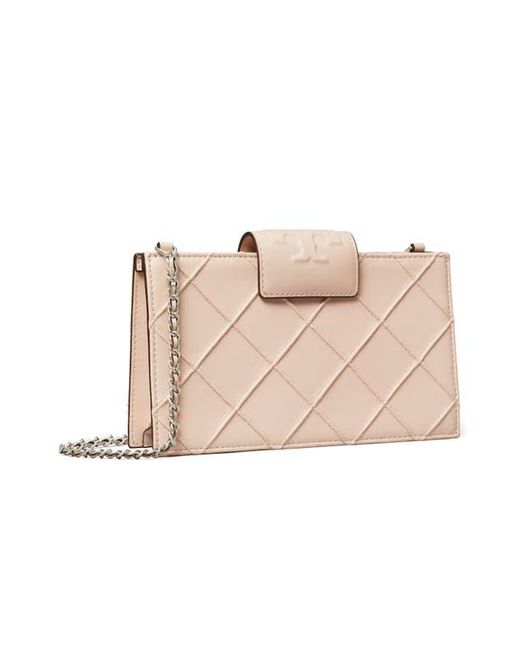 Tory Burch Natural Mini Fleming Soft Quilted Leather Wallet On A Chain